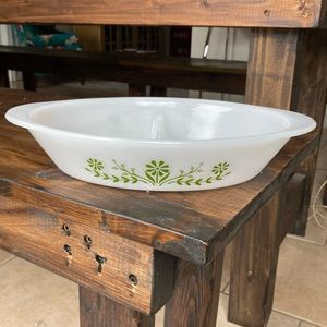 Glasbake Jeanette Oval Casserole Green Daisy Divided Dish 1970s EUC!